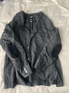 Boss Black & Gray Houndstooth Blazer with Elbow Patches